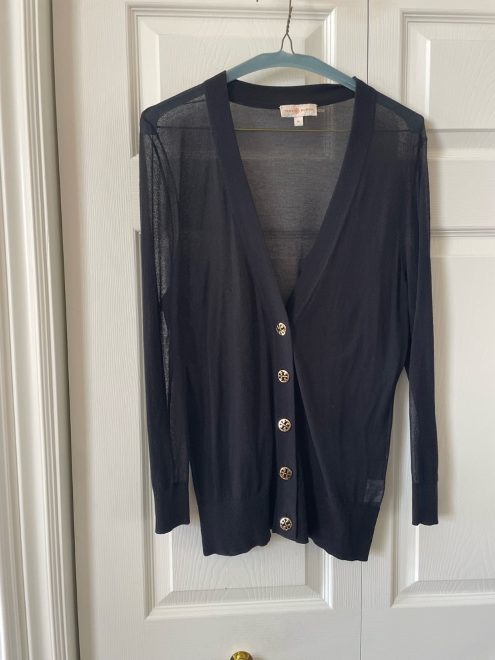 Tory Burch Lightweight Black Button-Front Simone Cardigan